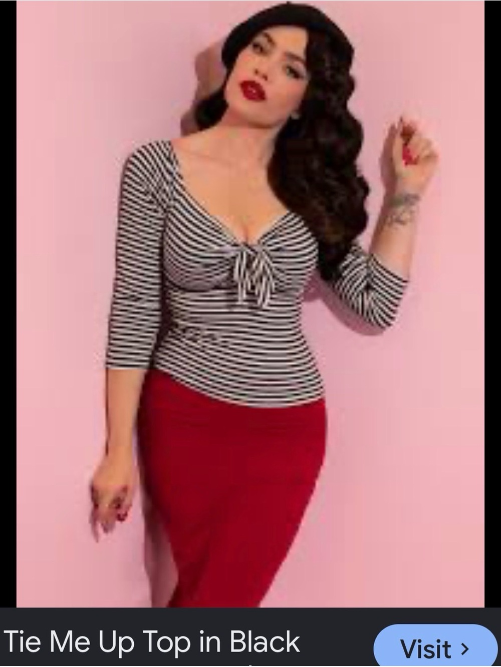 Vixen by Micheline Pitt Striped Tie-Me-Up  Top with Deep V - Black & White